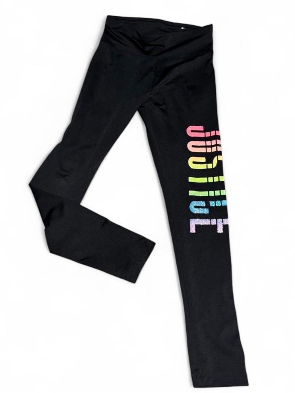 Justice Black Kids Leggings size 10 new condition cute glittery letters